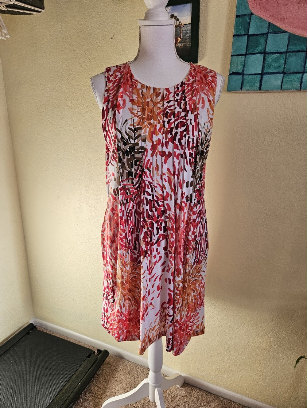 Calvin klein Sleeveless Floral Burst A-Line Dress in Pink & Orange Sz S
